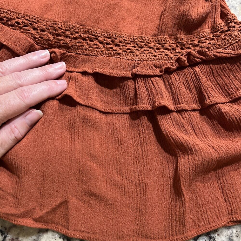 Knox Rose Dress Women XL Rust Orange Boho Festival Midi Crochet Ruffle Hippie - Picture 16 of 16
